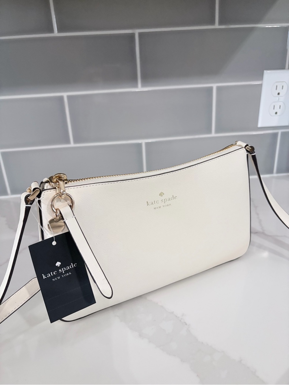 kate spade Cream Saffiano Leather Crossbody with Gold Hardware